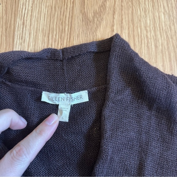 Eileen fisher small chocolate brown 100% linen open front cardigan 3/4 sleeves - Picture 2 of 6